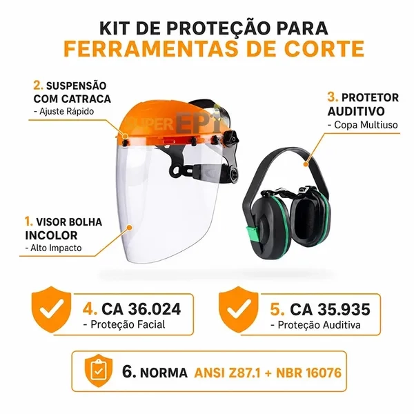 Kit Ferramentas de Corte Libus Proteção Facial Bolha + Auditiva CA 36024 CA 35935