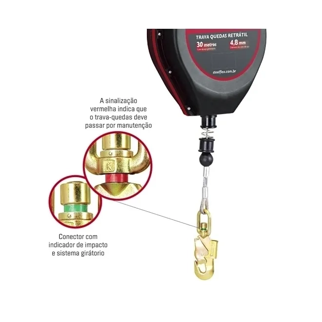 Trava-Quedas Retrátil em Cabo de Aço 6 Metros Steelflex STF-CQTQ0476