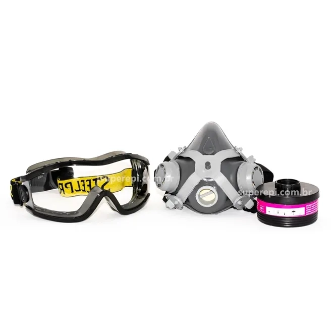 Máscara Alltec 2001 Com Óculos Everest e Filtro P3 Poeiras Altamente Tóxicas HE1