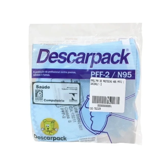 Máscara Hospitalar N95 Descarpack PFF2 Azul Proteção Vírus e Bactérias Azul CA 13211