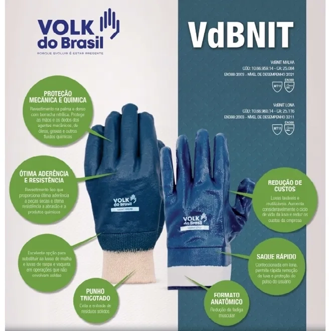 Luva de Banho Nitrílico Total Volk Volknit Malha Ca 25084 Modelo 10.66.959.14