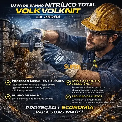 Luva de Banho Nitrílico Total Volk Volknit Malha Ca 25084 Modelo 10.66.959.14