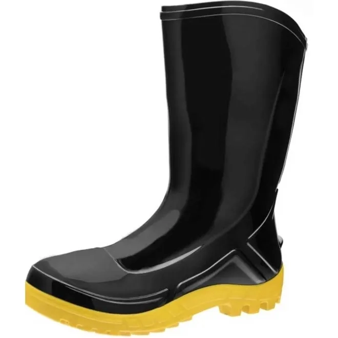 Bota de Pvc Preta Com Solado Amarelo Cano Médio Marluvas Vulcaflex CA 42291
