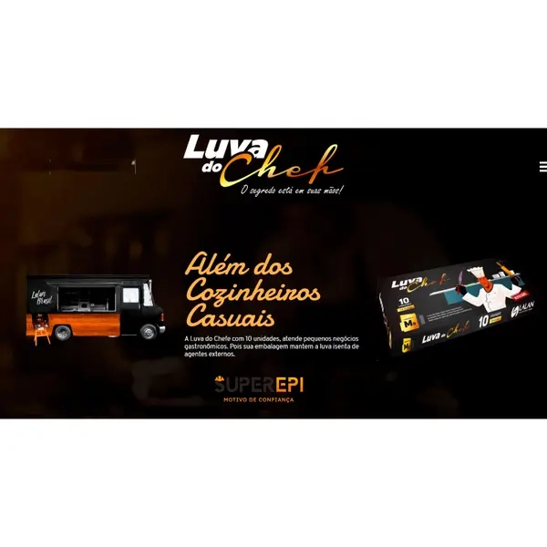 Luva do Chef Preta em Látex Caixa Com 10 Unidades Reutilizável Sem Talco CA 41945
