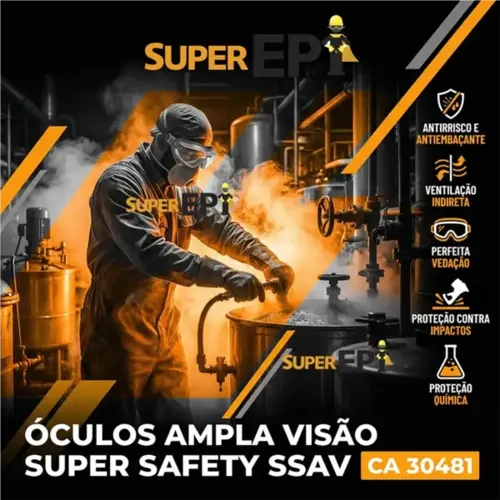 Óculos Ampla Visão Super Safety SSAV Antiembaçante Incolor CA 30481
