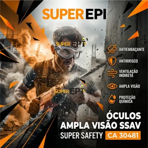 Óculos Ampla Visão Super Safety SSAV Antiembaçante Incolor CA 30481