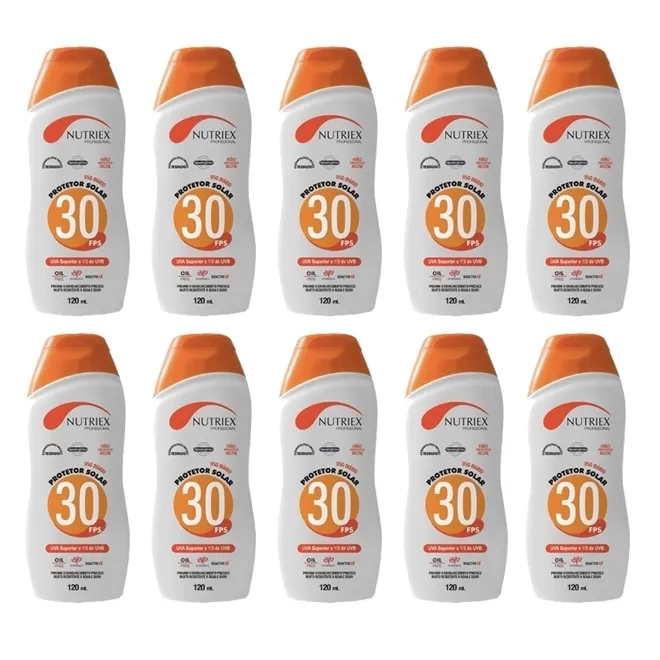 Protetor Solar FPS 30 1/3 UVA Nutriex 120ml Caixa com 10 Unidades