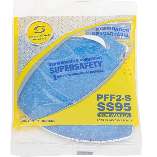 Máscara Respiratória PFF2 Sem Válvula Azul Super Safety CA 44796 Elástico na Orelha