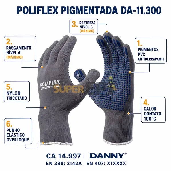 Luva Tricotada em Nylon Poliflex Pigmentada Danny DA-11300 CA 14997