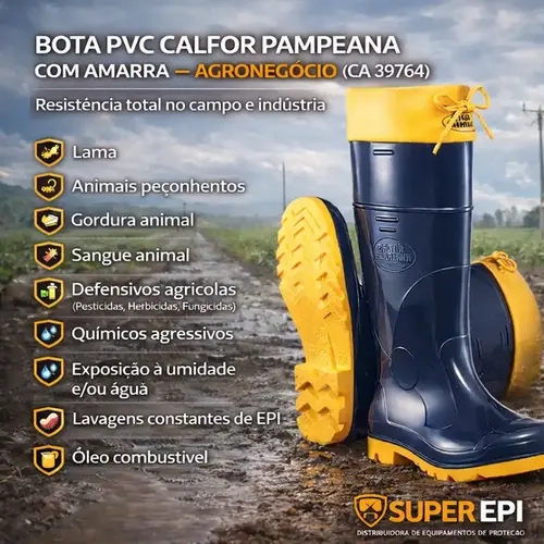 Bota de Pvc Calfor Pampeana Cano Longo Com Polaina Azul e Amarela CA 39764
