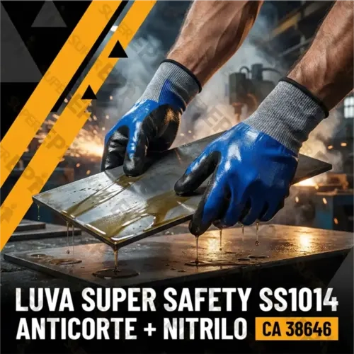 Luva Super Safety SS1014 Banho Duplo em Nitrilo e Elastano Anticorte CA 38646
