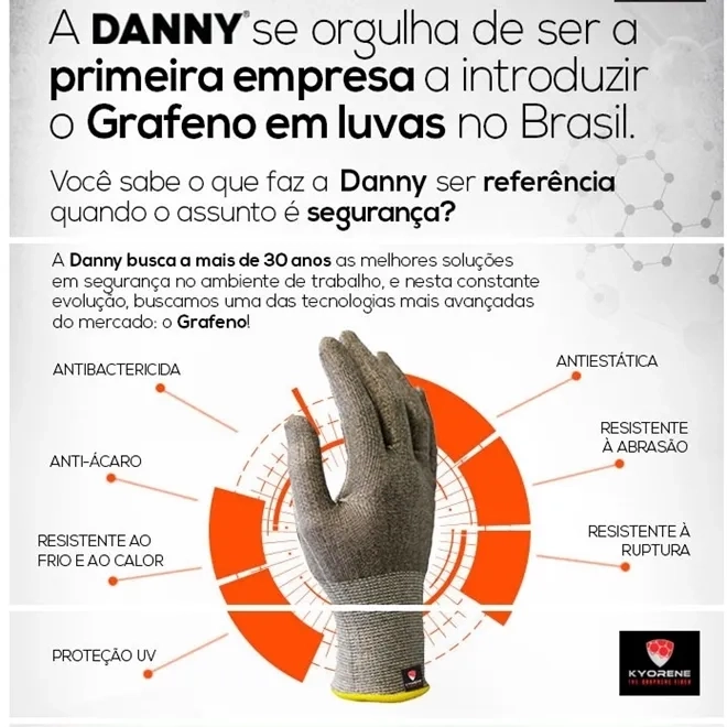 Luva de Grafeno e Fio de Aço Dny GrapheFit Anticorte, Antibacteriana e Térmica CA 42707