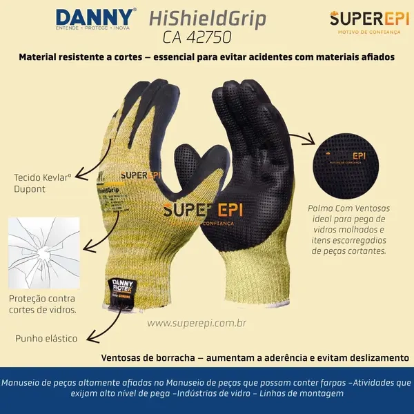 Luva Danny HiShieldGrip Kevlar® Peças Altamente Afiadas, Alto Nível de Pegada  DA-60500 CA 42750