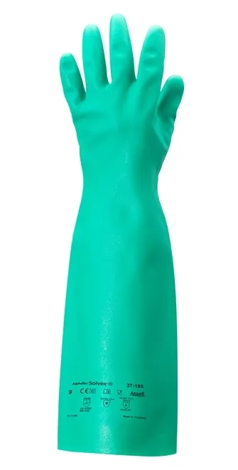 Luva Borracha Nitrílica Ansell AlphaTec® Solvex® 37-185 Cano Longo 46cm Sem Forro CA 12598