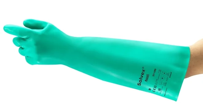 Luva Borracha Nitrílica Ansell AlphaTec® Solvex® 37-185 Cano Longo 46cm Sem Forro CA 12598