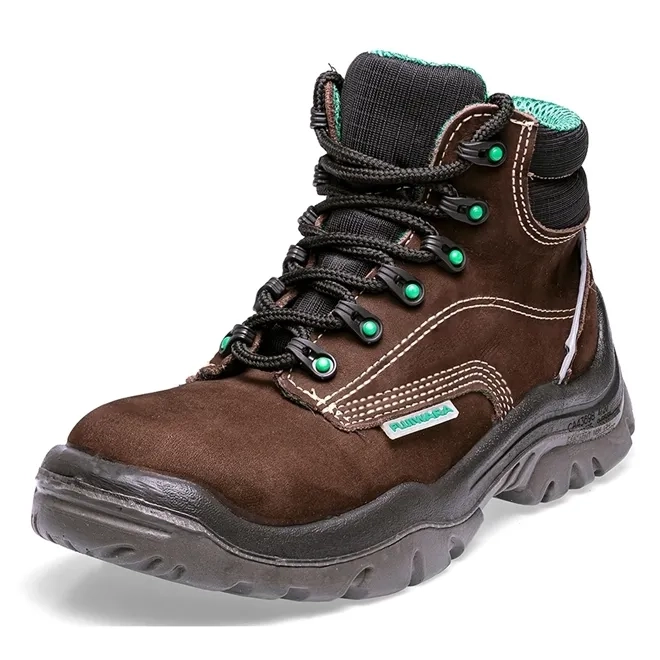 Bota de Segurança Fujiwara Microfibra HCRN Marrom Com Detalhe Verde Bico de Pvc CA 43698