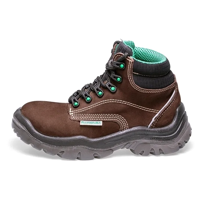 Bota de Segurança Fujiwara Microfibra HCRN Marrom Com Detalhe Verde Bico de Pvc CA 43698