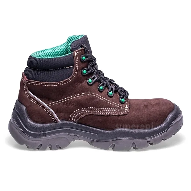 Bota de Segurança Fujiwara Microfibra HCRN Marrom Com Detalhe Verde Bico de Pvc CA 43698