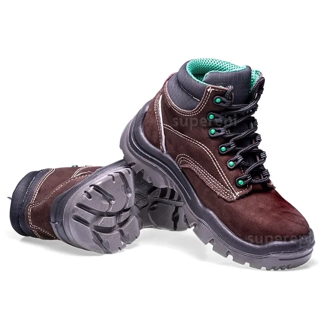 Bota de Segurança Fujiwara Microfibra HCRN Marrom Com Detalhe Verde Bico de Pvc CA 43698