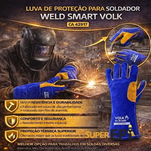 Luva de Proteção Soldador Weld Smart Volk Cano Médio Até 500º CA 42917