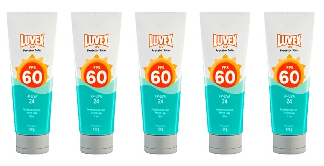 Luvex Protetor Solar FPS 60 Uva 24 Bisnaga de 120gr Kit Com 5 Unidades