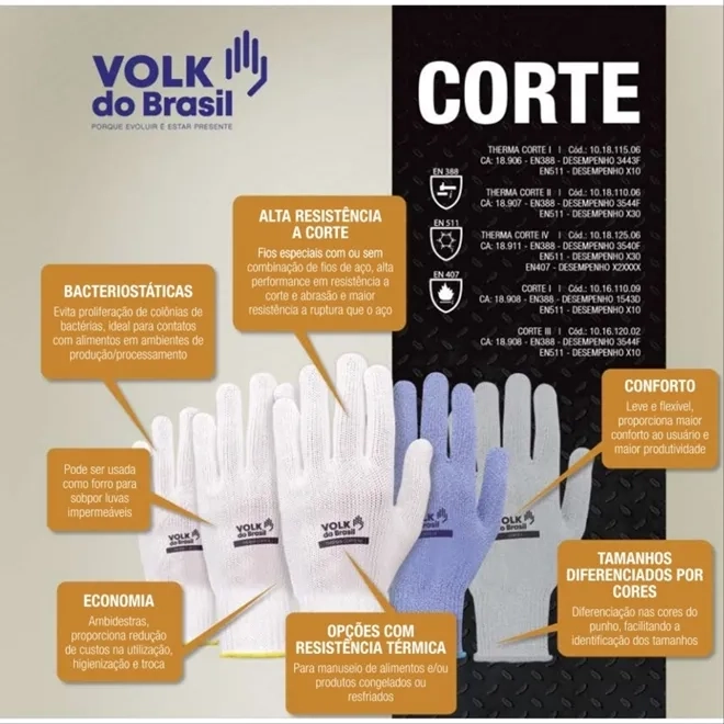 Luva de Proteção Therma Volk Corte II Térmica e Anticorte com Fio de Aço CA 18907