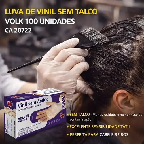 Luva de Vinil Sem Talco Volk 100 Unidades CA 20722