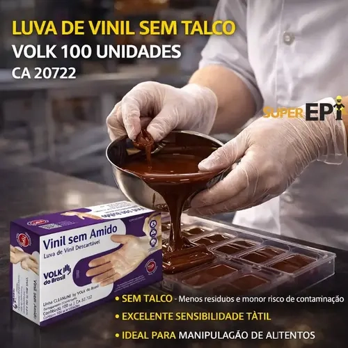Luva de Vinil Sem Talco Volk 100 Unidades CA 20722