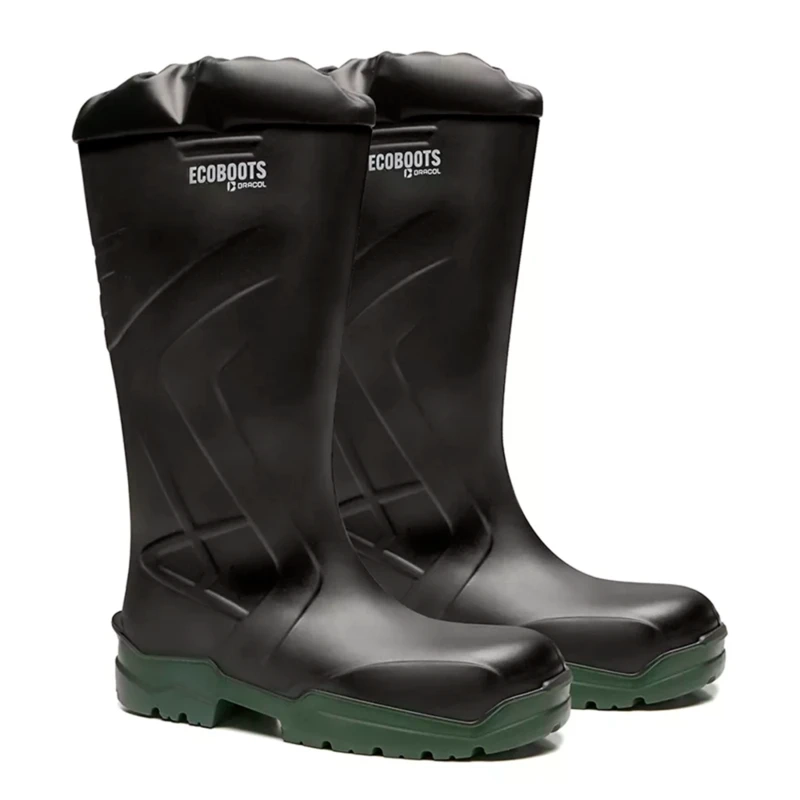 Bota de PU Ecoboots Polytech Preta e Verde Polaina Inclusa Com Bico Composite CA 34233