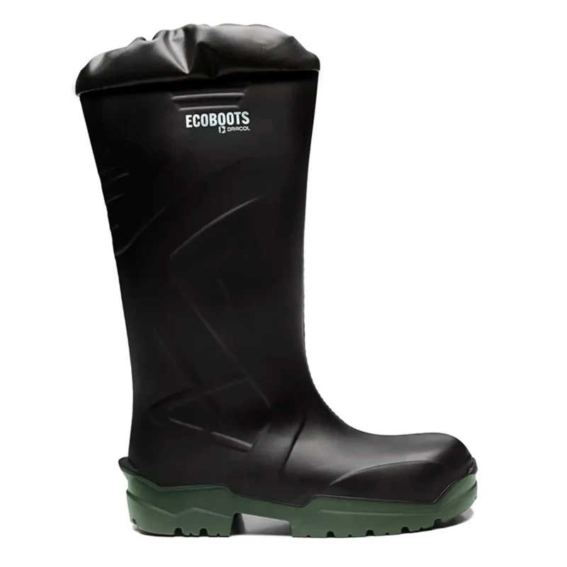 Bota de PU Ecoboots Polytech Preta e Verde Polaina Inclusa Com Bico Composite CA 34233