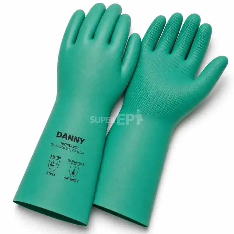 Luva Nitrisilver Danny Verde Nitrílica Com Forro Verniz Silver Antialérgica DA-36400 CA 44058
