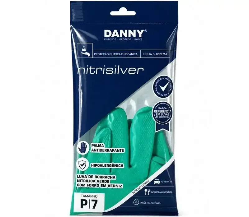 Luva Nitrisilver Danny Verde Nitrílica Com Forro Verniz Silver Antialérgica DA-36400 CA 44058