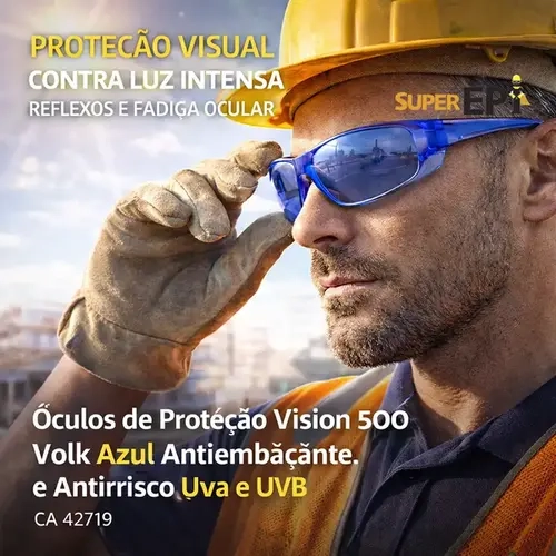 Óculos de Proteção Vision 500 Volk Azul Antiembaçante e Antirrisco Uva e Uvb CA 42719