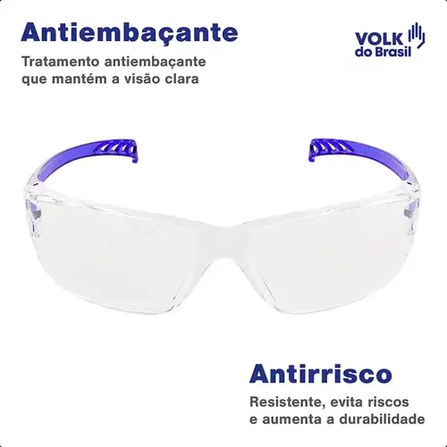 Óculos de Proteção Vision 500 Volk Incolor Antiembaçante e Antirrisco Uva e Uvb CA 42719