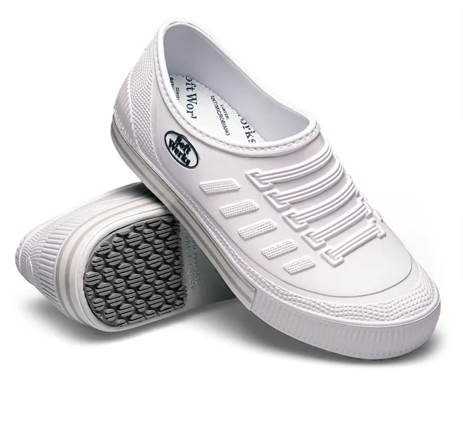 Sapatênis de Segurança BB81 Iate Soft Works Branco Com Faixas Claras Não Escorrega CA 43860