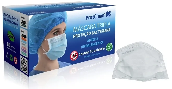 Máscara Tripla Protdesc Protclean Branca Caixa com 50 Unidades Certificada Anvisa