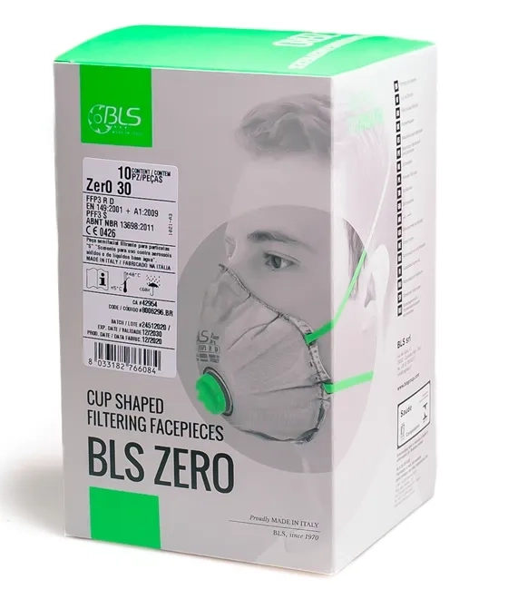 Máscara Semi-Descrtável BLS ZERO 30 PFF3  Com Válvula Proteção Máxima 99,9% - Caixa Com 10 Unidades
