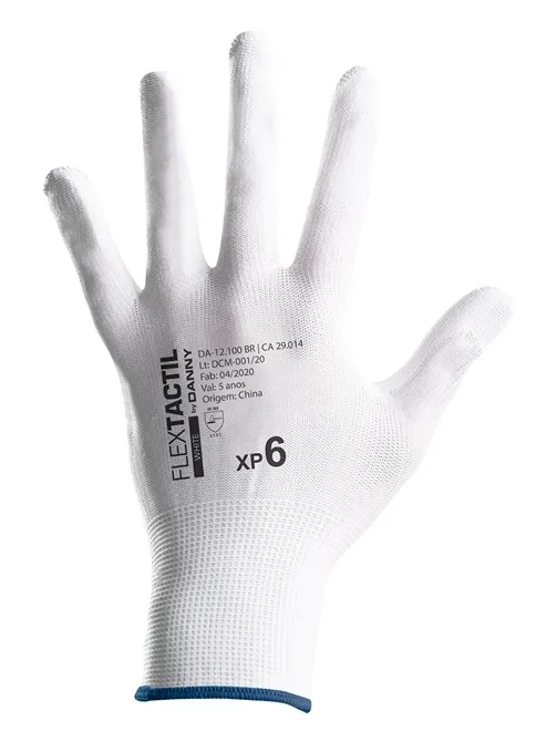 Luva FlexTactil Branca Danny Nylon com Pu - Caixa  CA 29014
