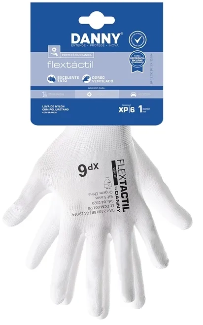 Luva FlexTactil Branca Danny Nylon com Pu - Caixa  CA 29014