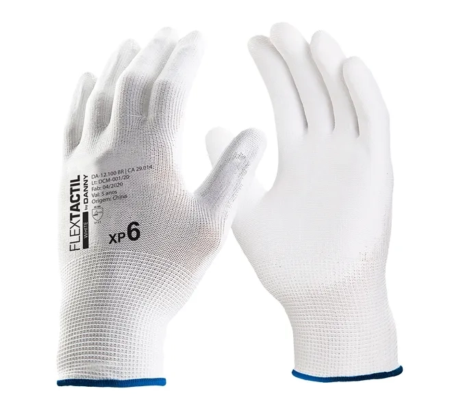 Luva FlexTactil Branca Danny Nylon com Pu - Caixa  CA 29014