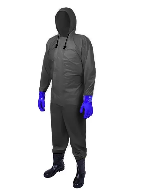 Macacão Impermeável Para Saneamento Preto Com Botas e Luvas em Nylon e Pvc Vértice CA 43617