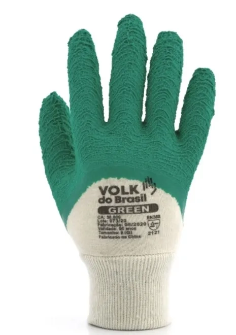 Luva de Proteção Green Volk Látex Corrugado Para Serviços Geais CA 38800 - Caixa com 12