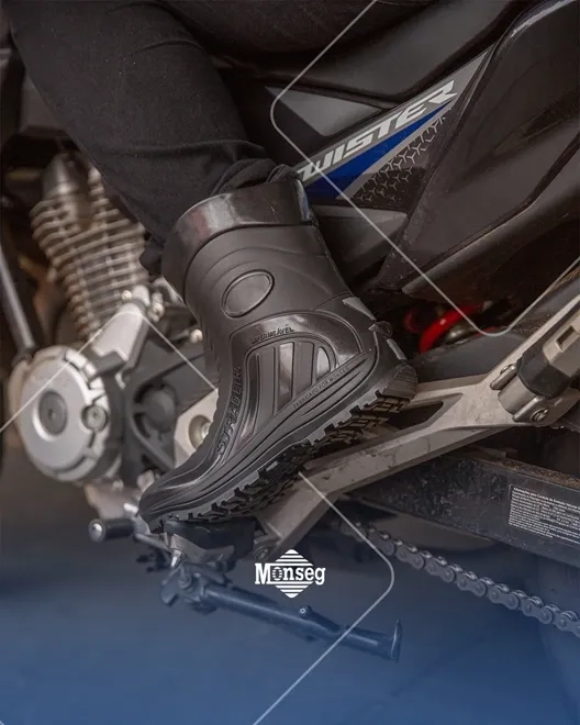 Bota de Segurança Stradeiro Motociclista Preta Monseg Impermeável Antiderrapante e Durável CA 44883