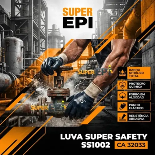 Luva de Segurança Super Safety SS1002 Banho Nitrílico Total CA 32033