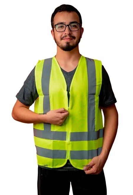 Colete Refletivo Amarelo Fluorescente Super Safety Sem Bolso Com Zíper HI-VIS
