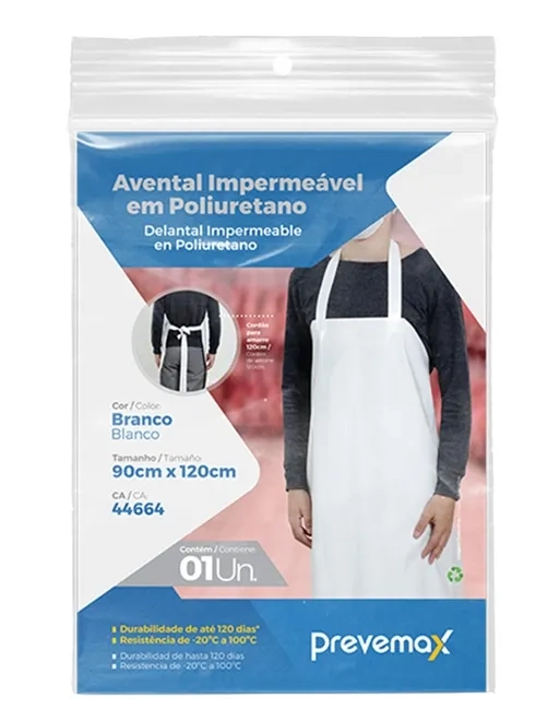Avental  Impermeável Poliuretano Branco Prevemax 1,20 X 0,90 Térmico Com Tira Soldada CA 44664