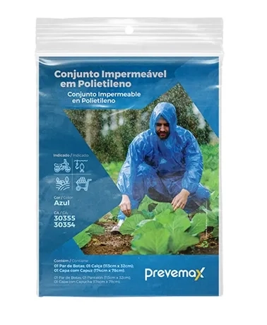 Conjunto Impermeável em Polietileno Azul Prevemax Bota, Calça e Capa com Capuz CA 30355 e CA 30354
