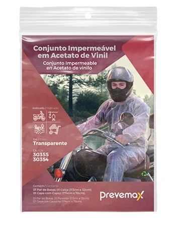 Conjunto Impermeável em Vinil Transparente Prevemax Bota, Calça e Capa com Capuz CA 52772 e CA 52773