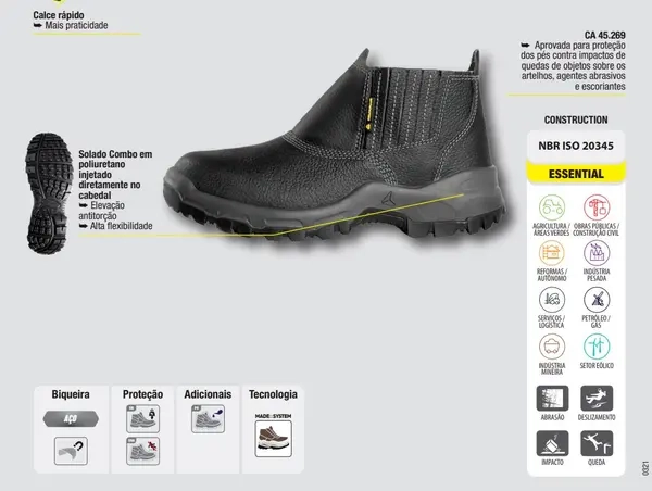 Bota de Segurança Delta Plus SAMPA SB SRA Com Bico de Aço Leve, Resistente e Confortável CA 45269