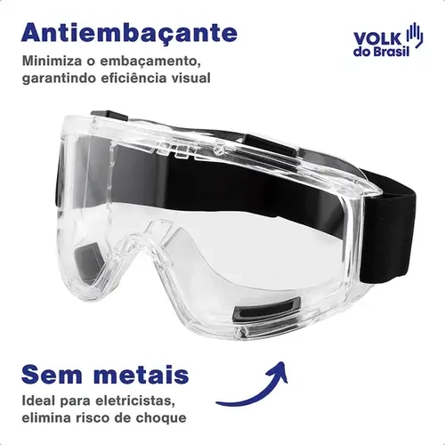 Óculos Ampla Visão VVision 400 Volk Antiembaçante e Antirrisco Lente Transparente CA 42919